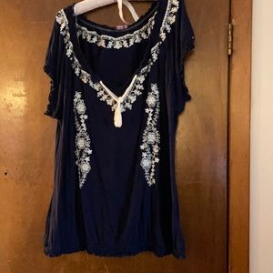 Cute navy embroidered top